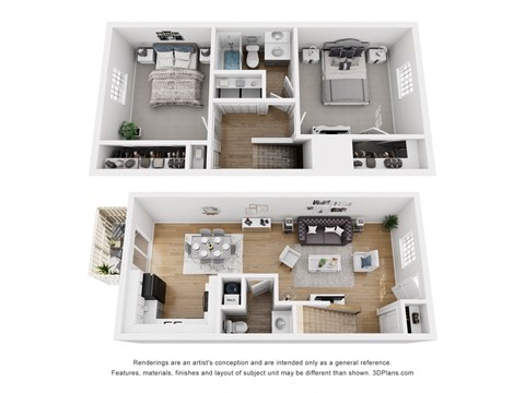 Floor plan for 2 beds, 1.5 baths, 1056 sqft